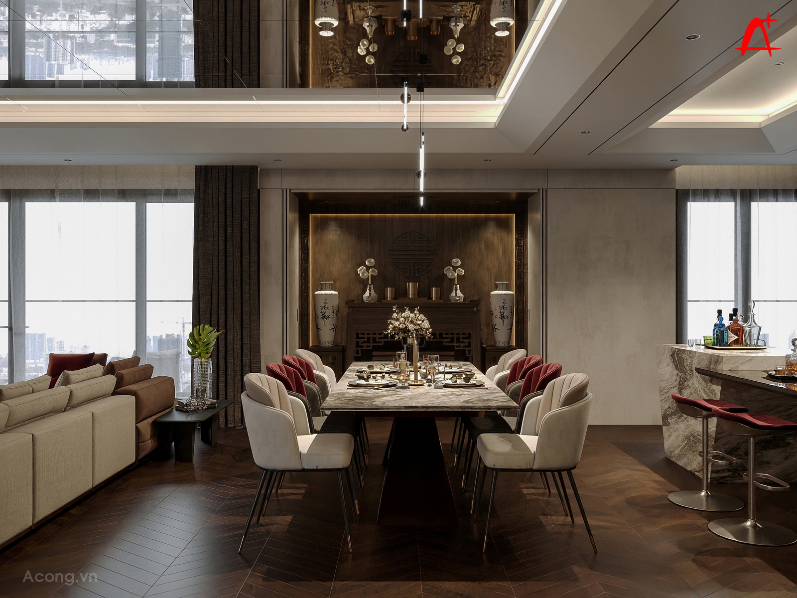 Thiết kế nội thất căn hộ penthouse 03 chung cư cao cấp BRG Diamond Residence Lê Văn Lương: bàn ăn